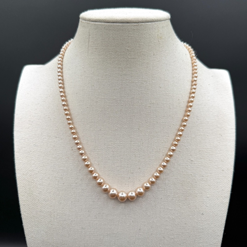 Peach Faux Pearl Graduated Necklace Ornate Clasp Coquette Bridal Jewelry Gift